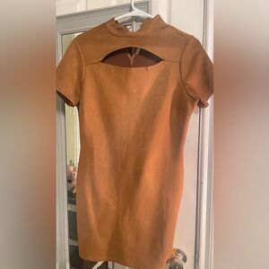 Elegant Tan Maxi Dress Leather feel like